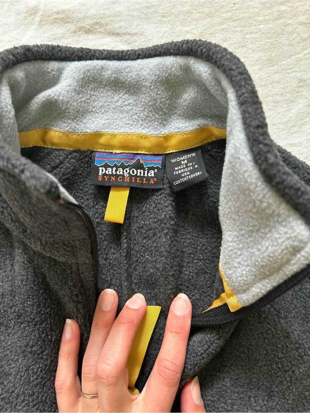 Vintage Patagonia Gray Fleece Jacket with Yellow Trim